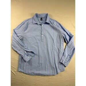 OUKU Men’s L Powder Blue Button‑Up Long Sleeve Shirt – Cotton Linen Blend – Casu